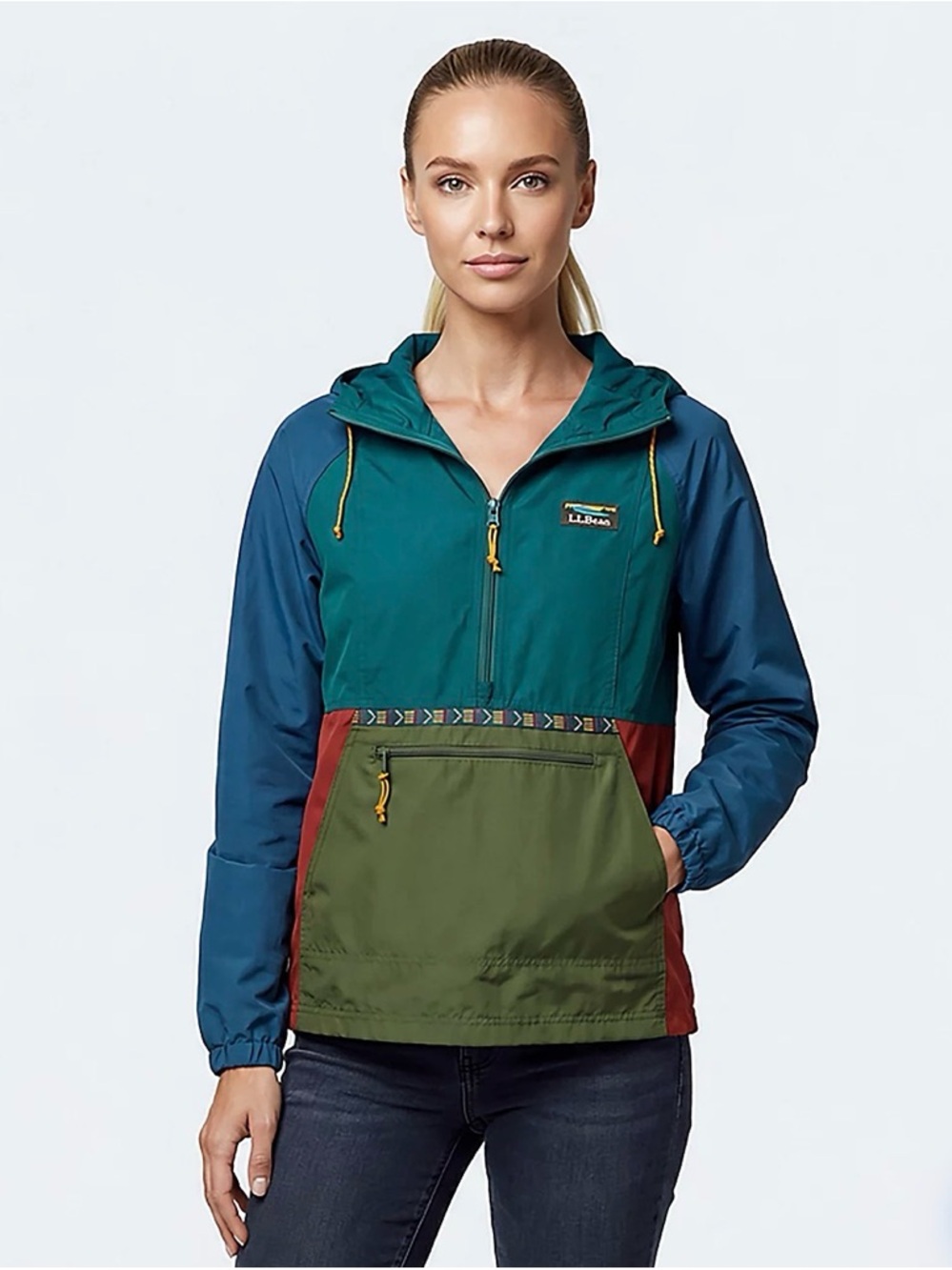 L.L. Bean Women’s Mountain Classic Color Block Hooded Anorak Jacket Size Large - Picture 6 of 13
